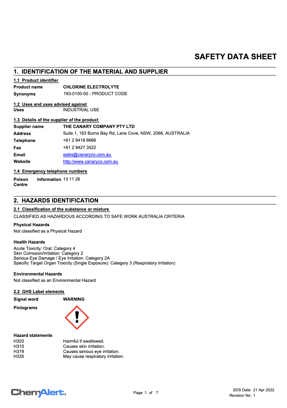 Chlorine Electrolyte
