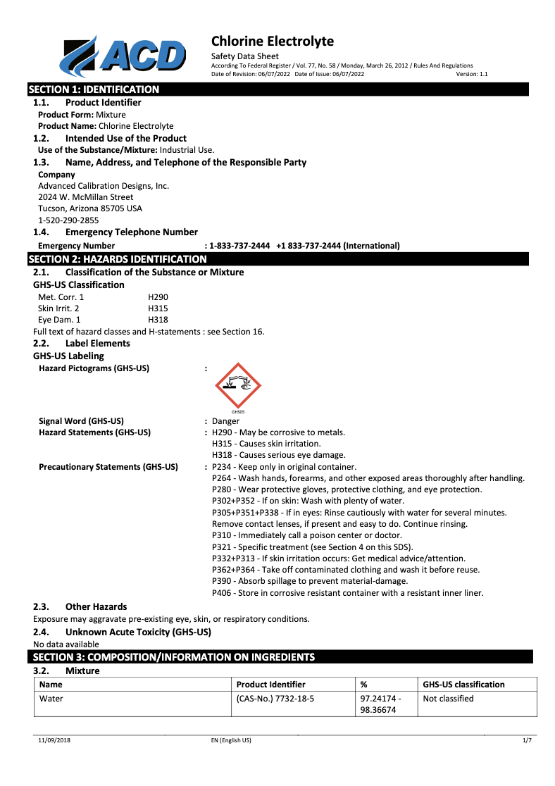 Chlorine Electrolyte