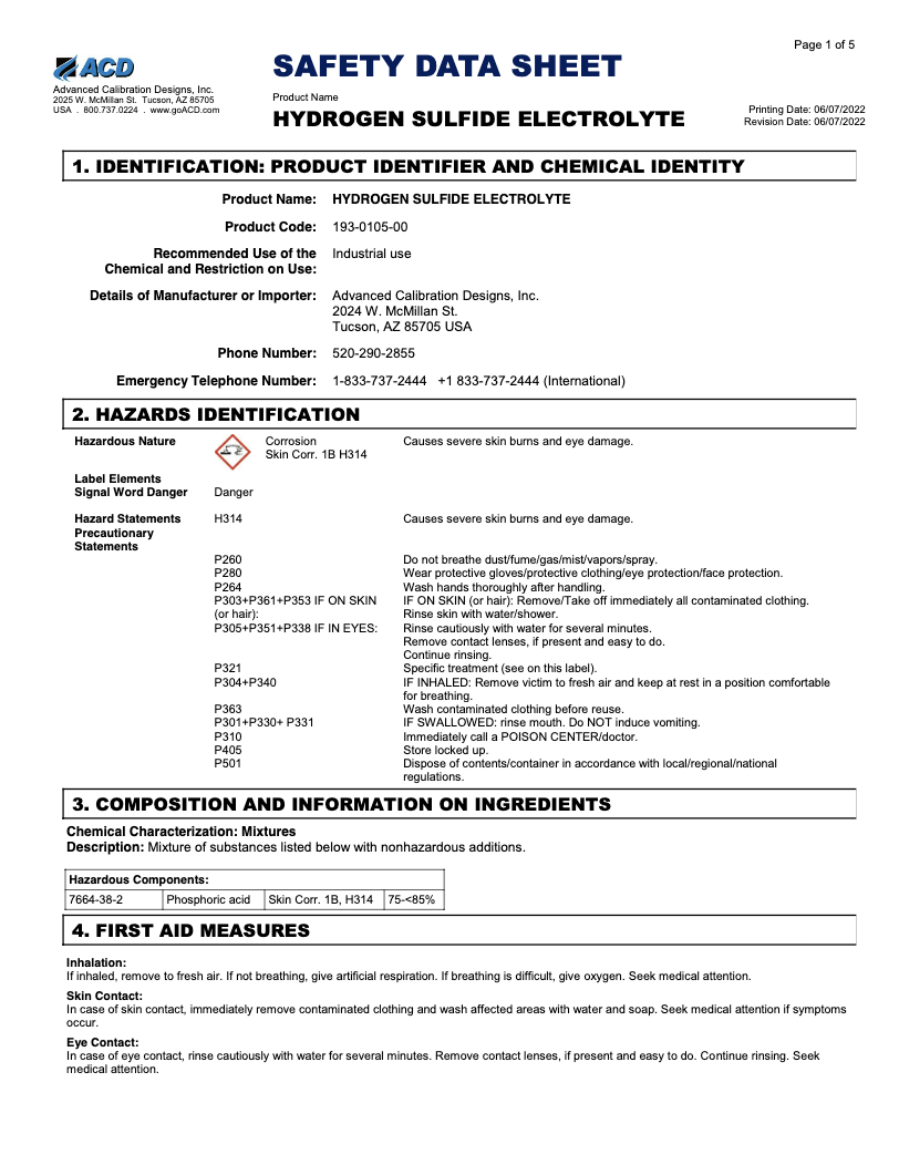 Hydrogen Sulfide Electrolyte